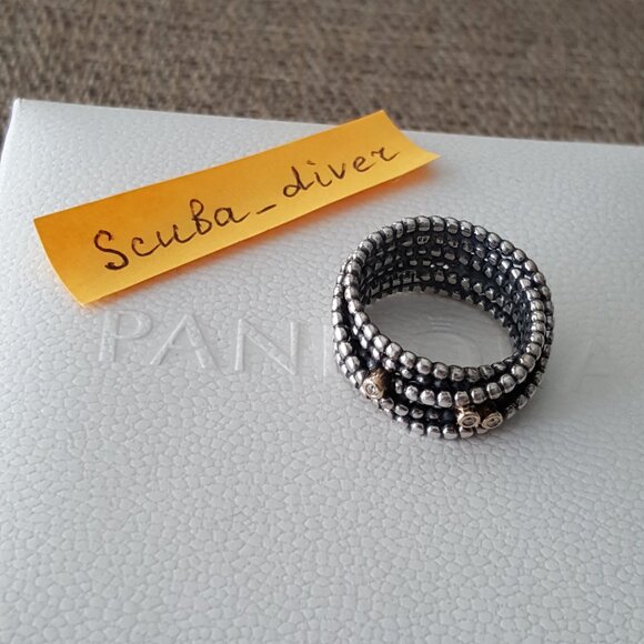 PANDORA Entangled Beauty Two Tone 925 Silver 14K Gold Ring with Diamonds Retired - Picture 3 of 16